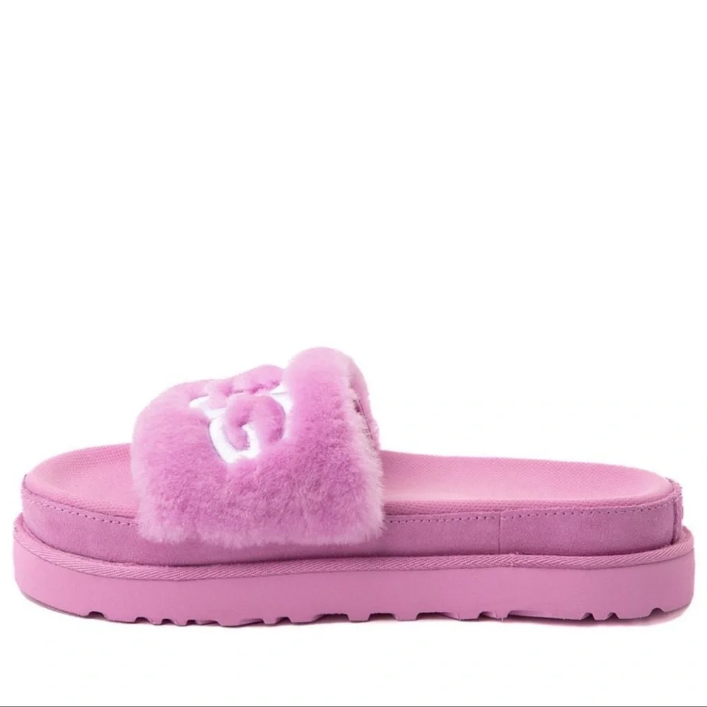 UGG Women’s Laton Fur Slides Fluffy Hot Pink - Picture 2 of 4